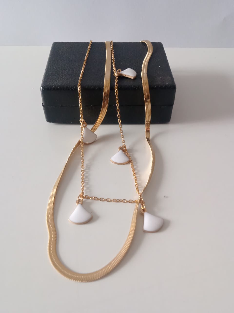 Gold double Chain Necklace with With White Charms | Elegant Women’s Jewelry