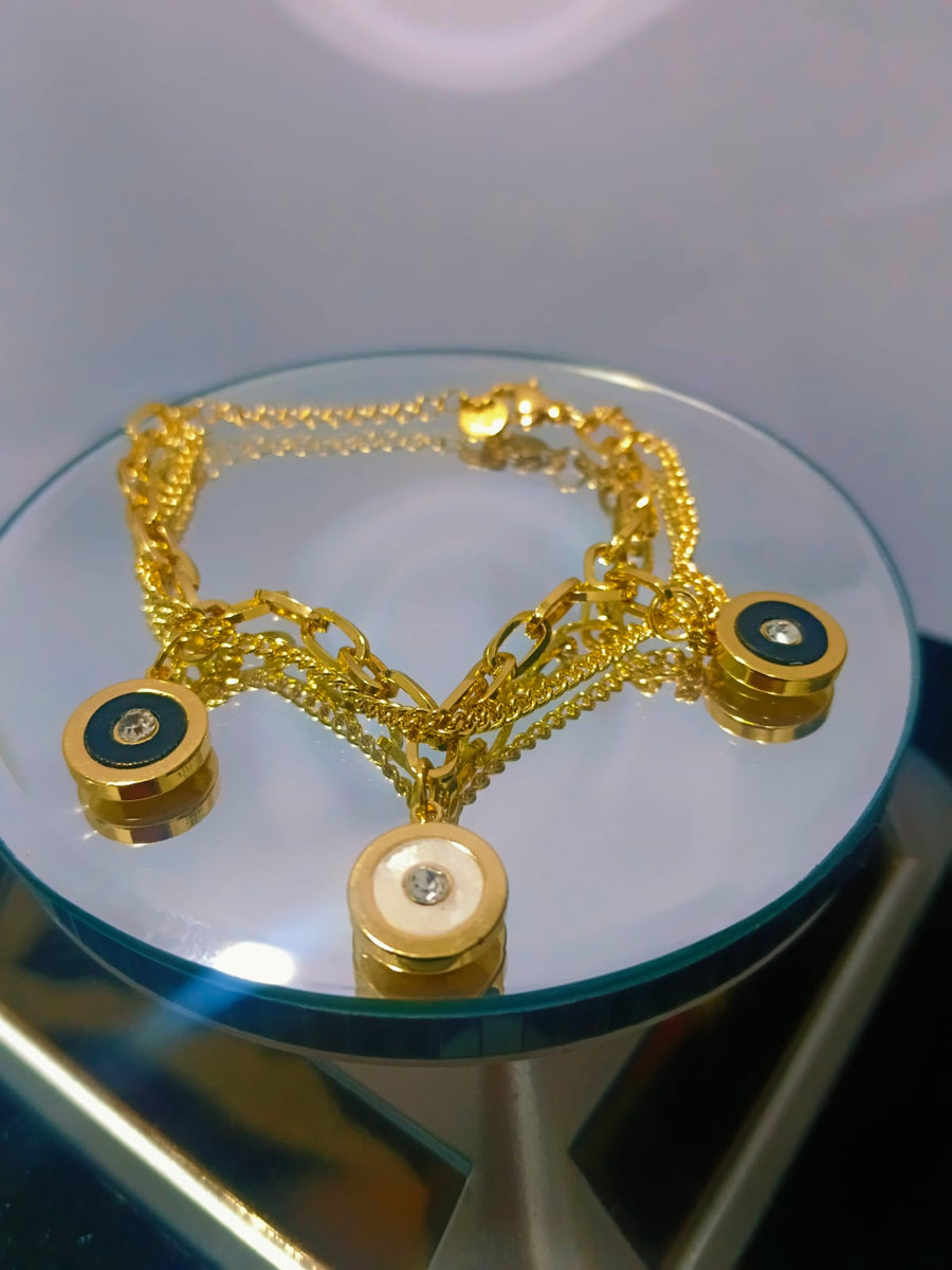 Gold Layered Charm Bracelet with Crystal Accents | Elegant Women’s Jewelry