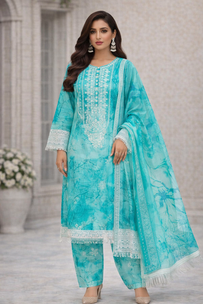 Women’s Ferozy Printed Lawn 3 Piece Suit with Lawn Dupatta –Eid Party Wear Dress