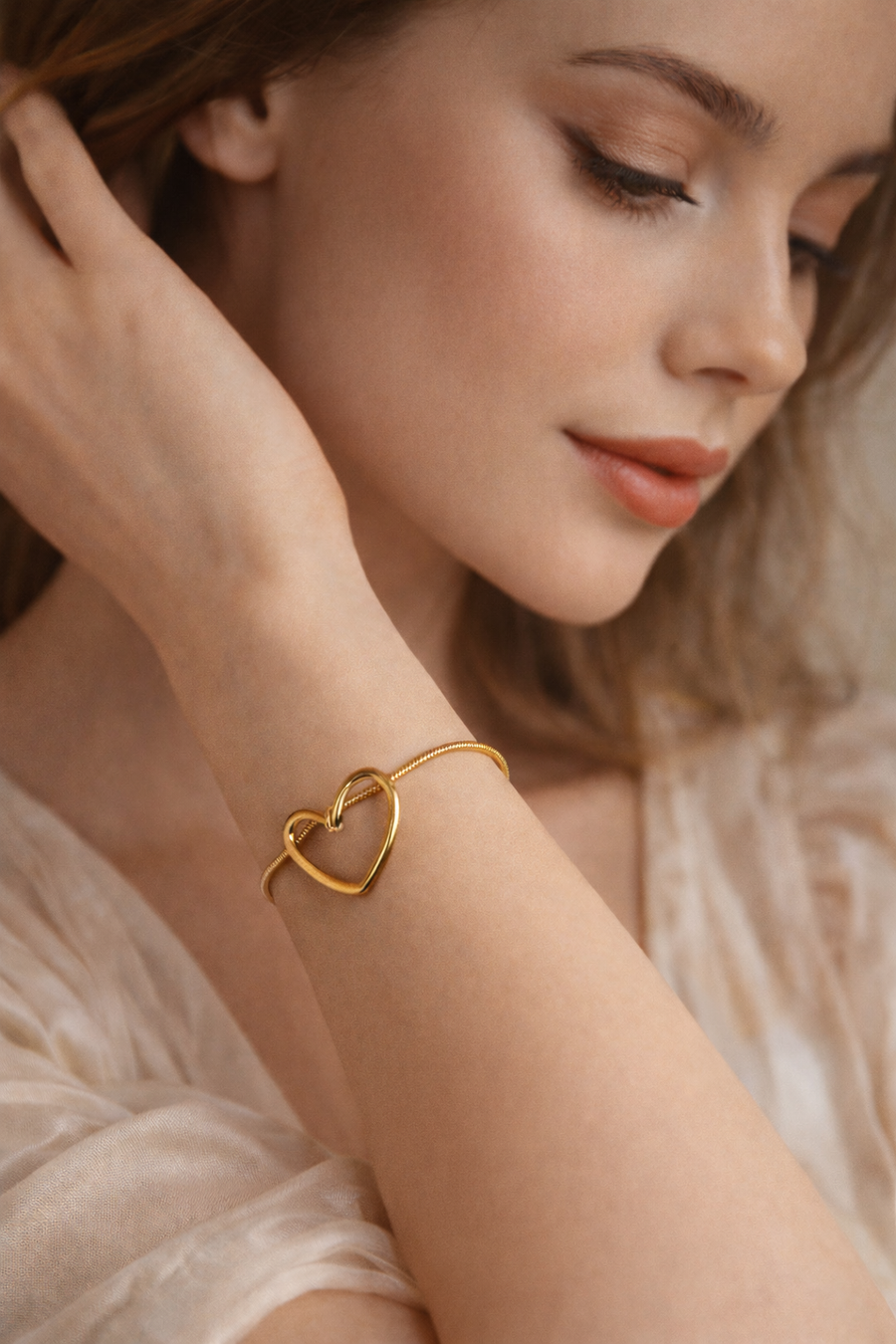 Gold Heart Charm Bracelet With Ring | Elegant Women’s Jewelry