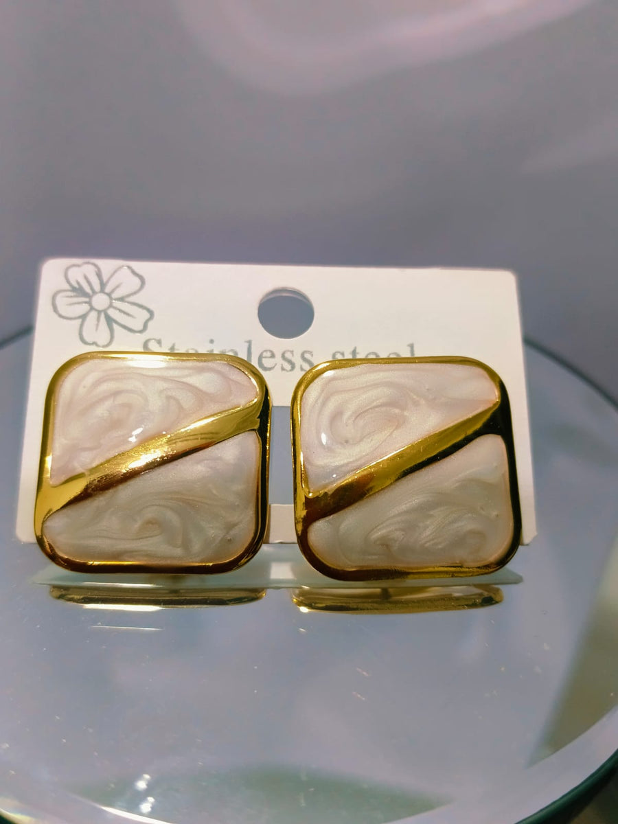 Square Pearl Stud Earrings with Gold Border | Elegant Women’s Earrings