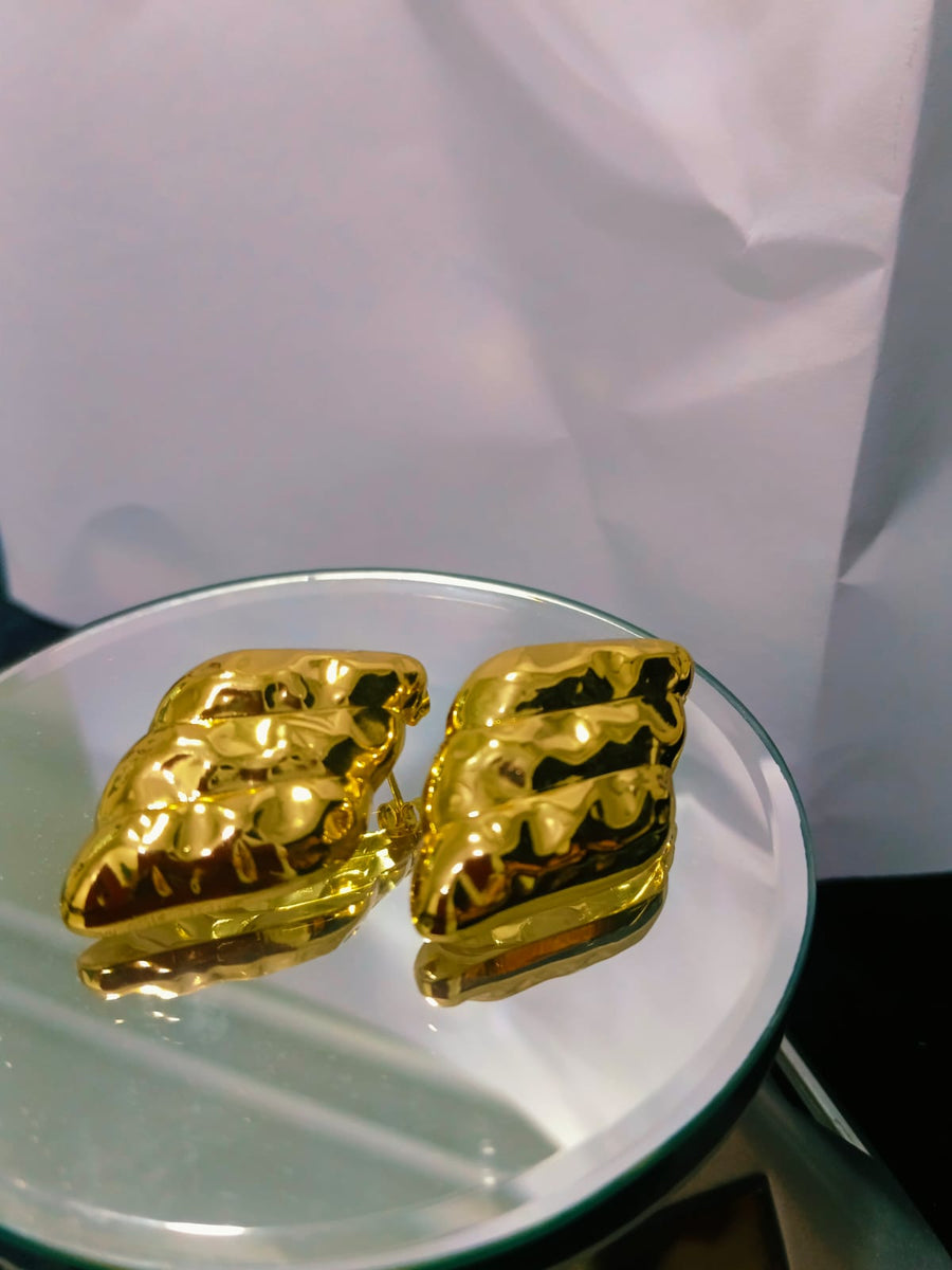 Gold Stud Earrings with Gold Border | Elegant Women’s Earrings