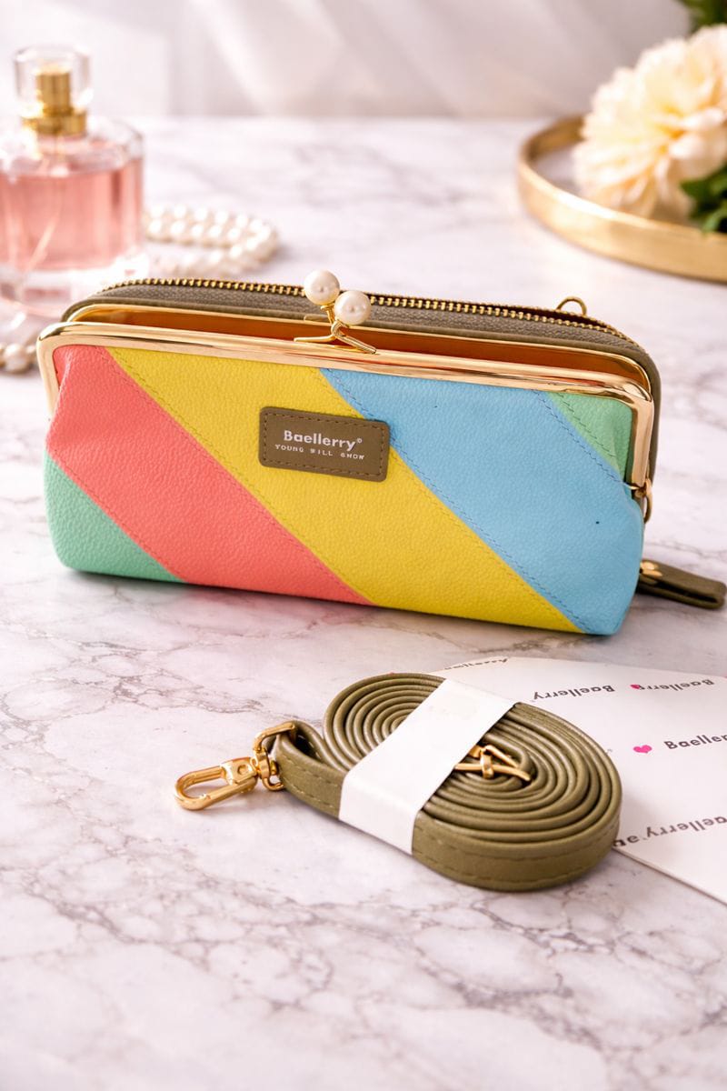 Elegant Multicolor Crossbody Wallet for Women – Stylish Zipper Clutch with Strap