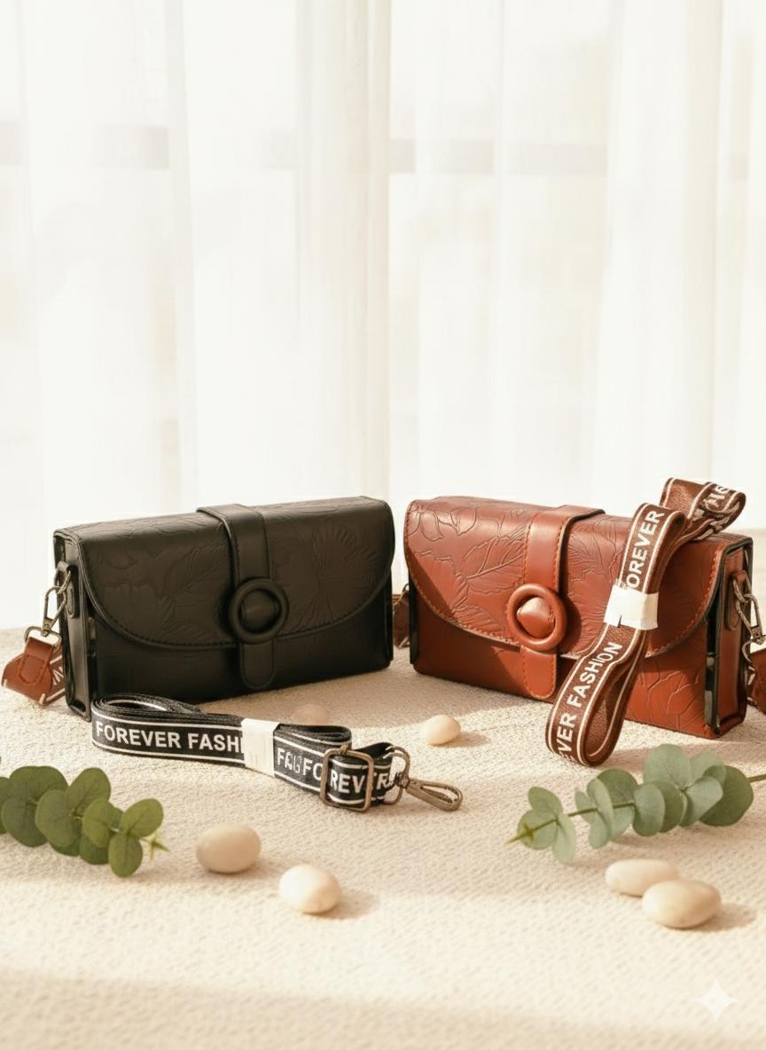 Stylish Ladies Bag with Button Lock | Black Brown Colors