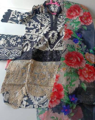 Black & Beige Embroidered 3 Piece Suit with Printed Dupatta – Luxury Pakistani Women Dress | AnayasFashion