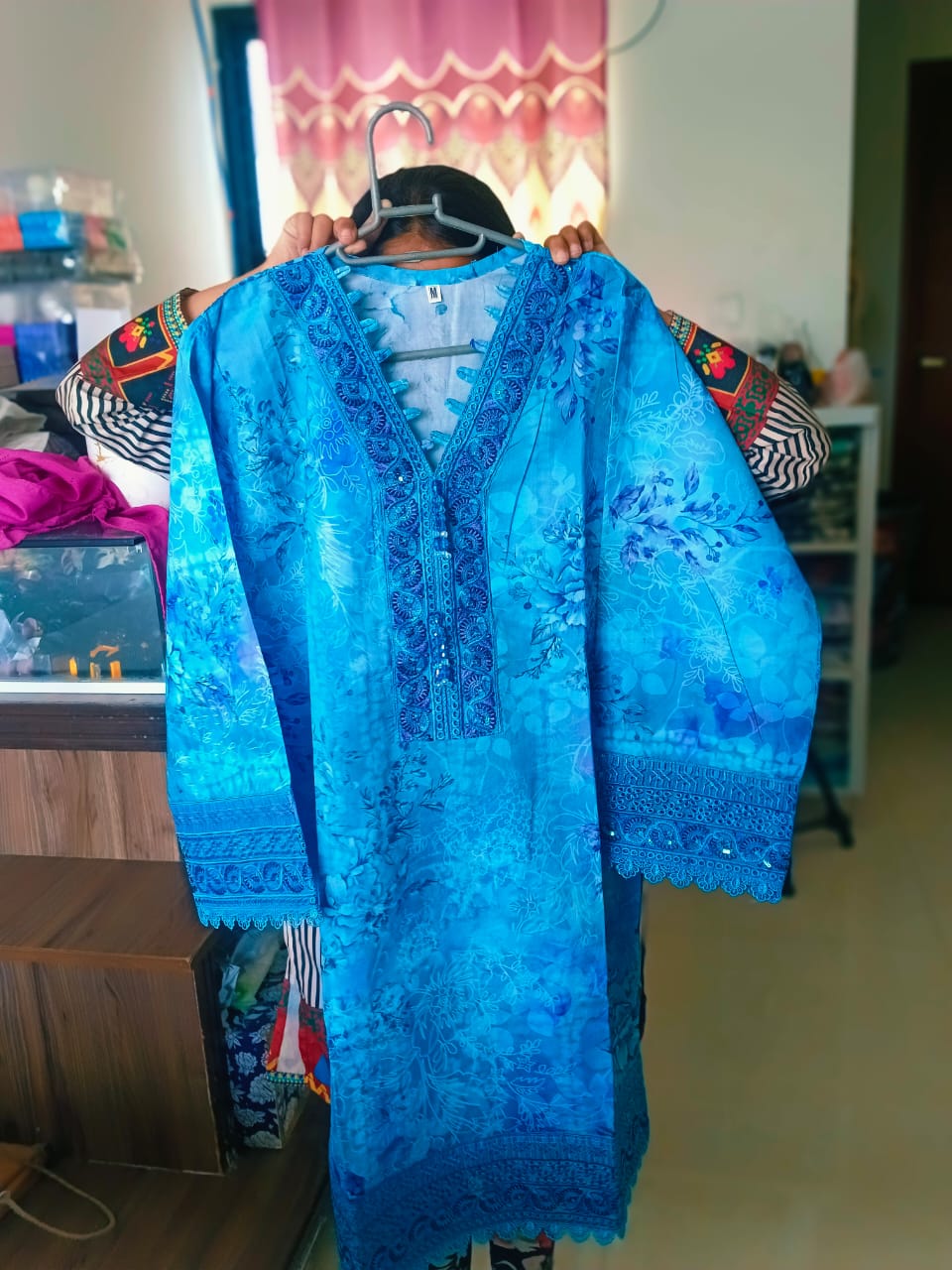 Women’s Elegant Blue Printed Lawn 3 Piece Suit with Daimond Lawn Dupatta –Eid collection