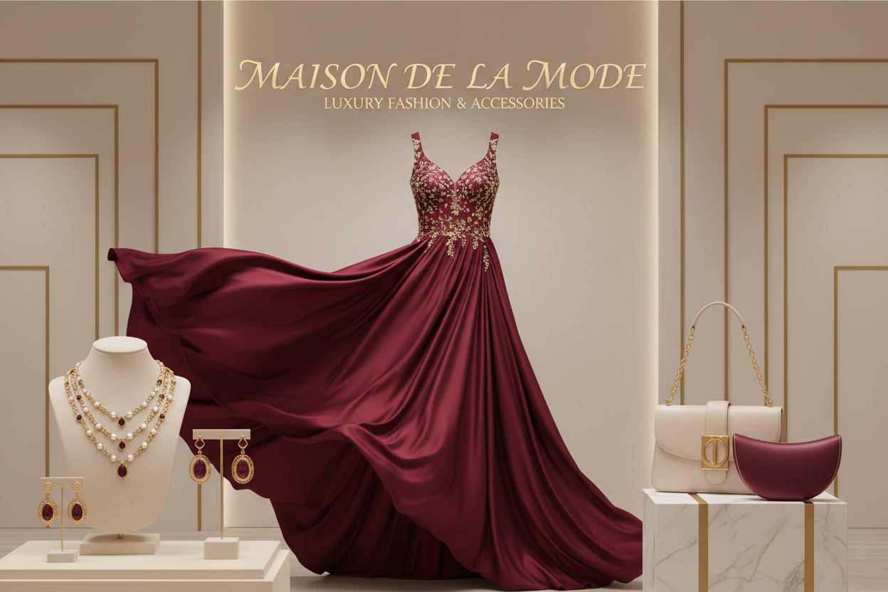 creat a store banner base on beautifull dress jewely and and bag stylish banner 