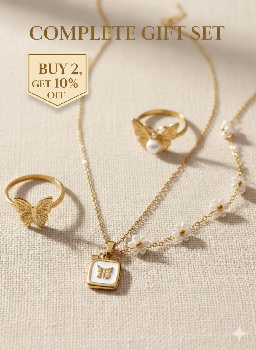 Elegant Gold Plated Pendant Necklace with 2 Rings | Stylish Jewelry for Women