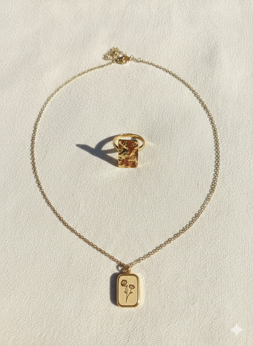 Elegant Gold Plated Pendant Necklace with Ring | Stylish Jewelry for Women