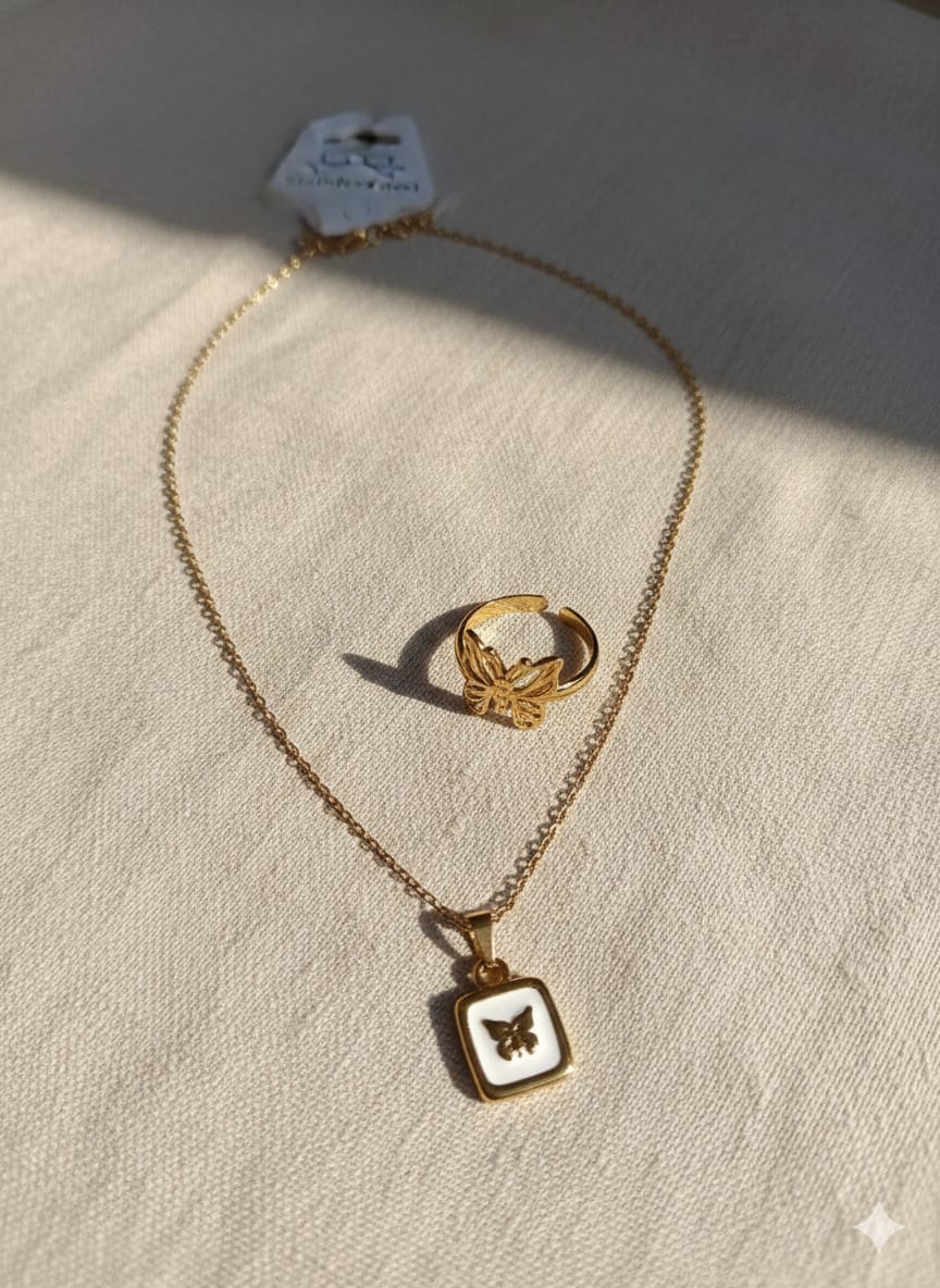 Elegant Gold Plated Pendant Necklace with Ring | Stylish Jewelry for Women